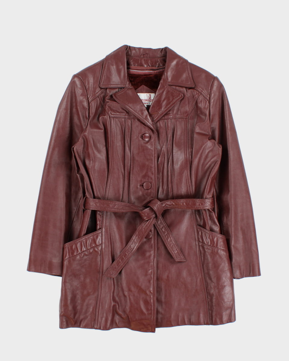 Vintage 90s Classic Directions Maroon Leather Coat - S/M