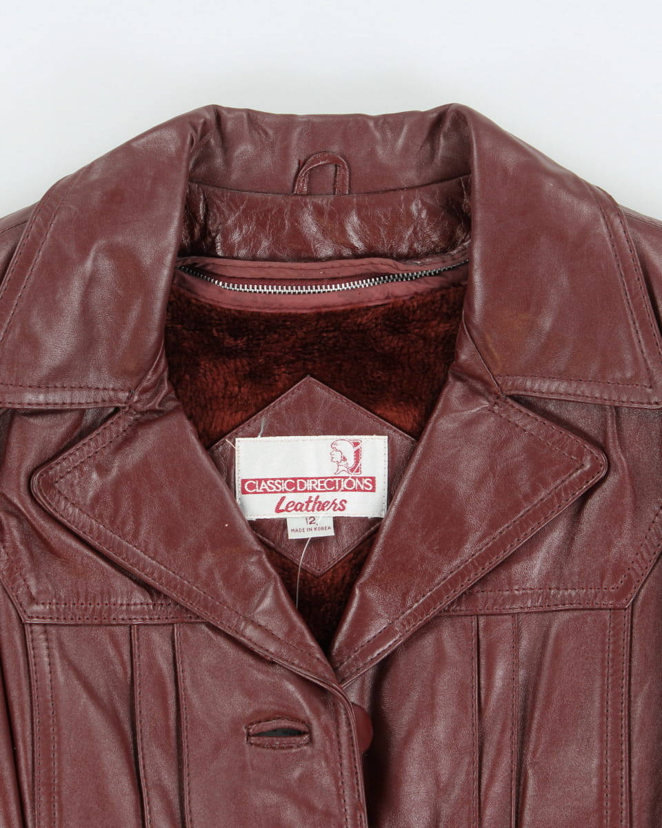 Vintage 90s Classic Directions Maroon Leather Coat - S/M