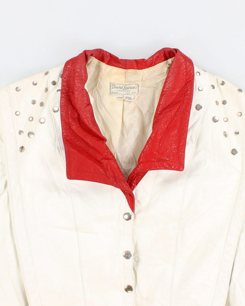 80's Thriller Style White Leather Studded Jacket - M