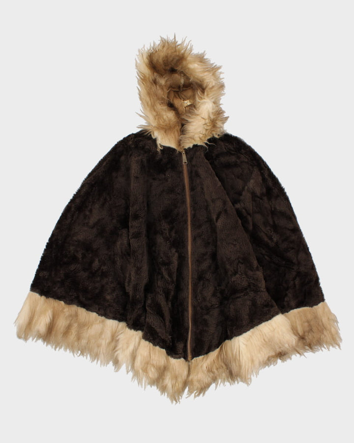 Vintage Faux Fur Hooded Cape - L