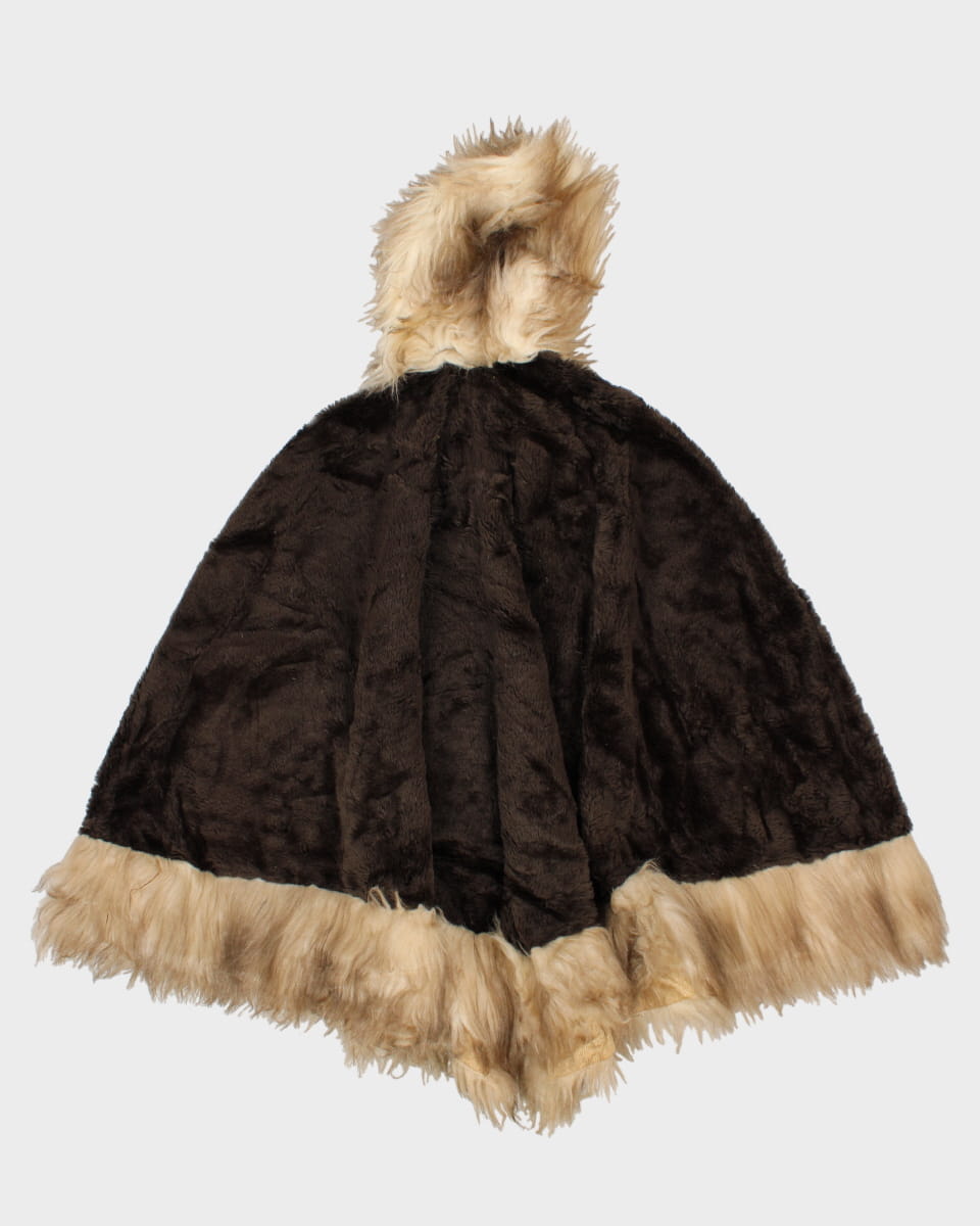 Vintage Faux Fur Hooded Cape - L