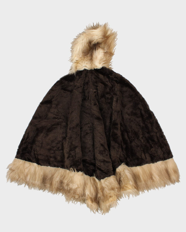 Vintage Faux Fur Hooded Cape - L