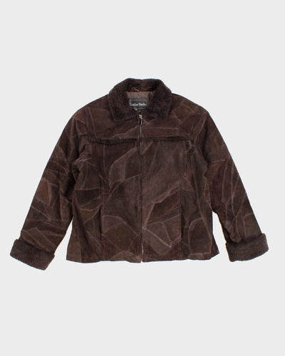 Vintage 90s Leather Works Faux Fur Collared Patchwork Jacket - L