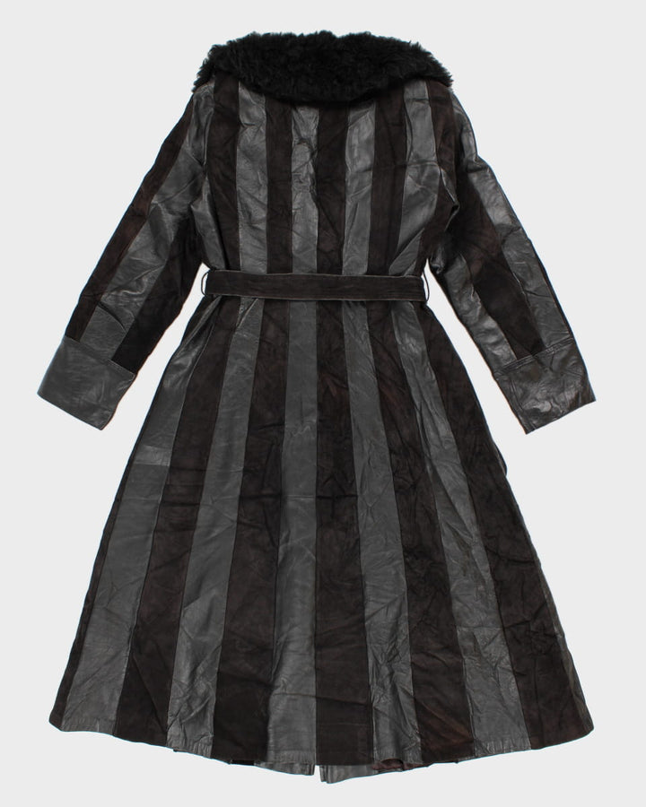 Vintage Faux Fur Collared Belted Panelled Suede/Leather Jacket M