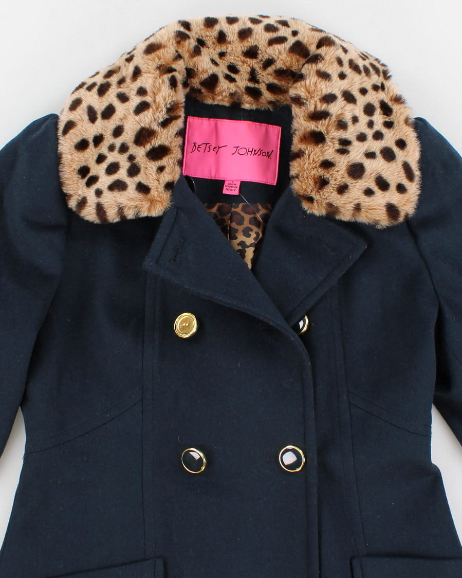 Y2K Women's Betsey Johnson Leopard Trim Coat - S M