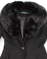 Vintage Ralph Lauren All Black Trim Coat - XS