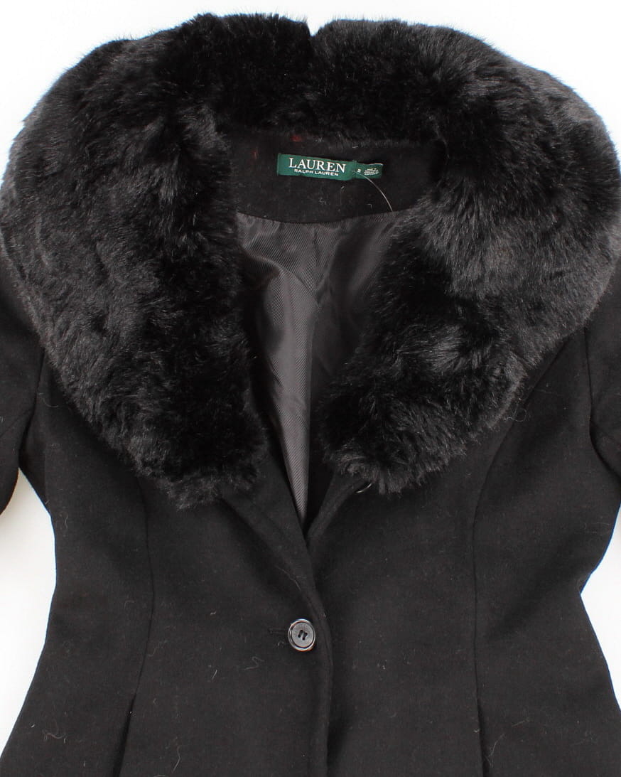 Vintage Ralph Lauren All Black Trim Coat - XS