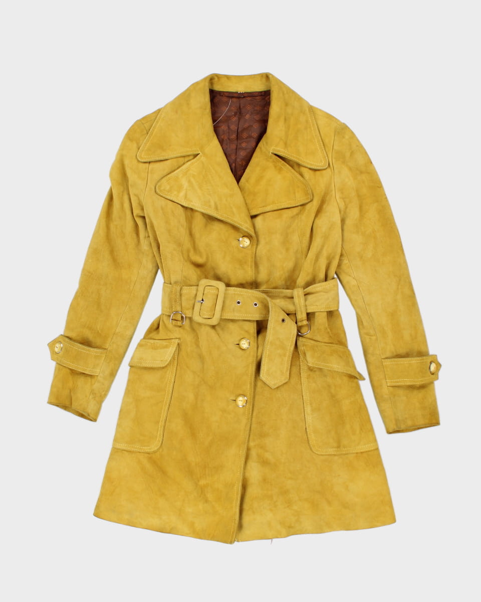 70's Yellow Leather Suede Coat - S M
