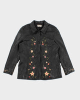 Vintage 90s Alfani Floral Embroidered Leather Jacket - L