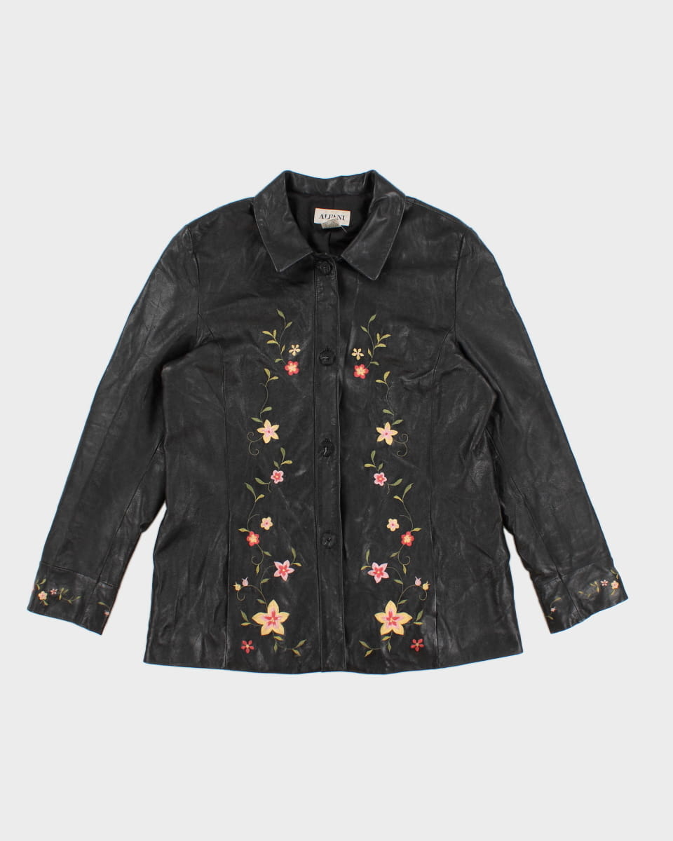Vintage 90s Alfani Floral Embroidered Leather Jacket - L