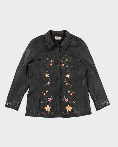 Vintage 90s Alfani Floral Embroidered Leather Jacket - L