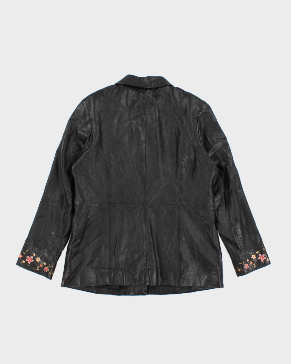 Vintage 90s Alfani Floral Embroidered Leather Jacket - L