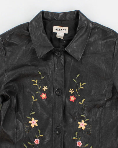 Vintage 90s Alfani Floral Embroidered Leather Jacket - L