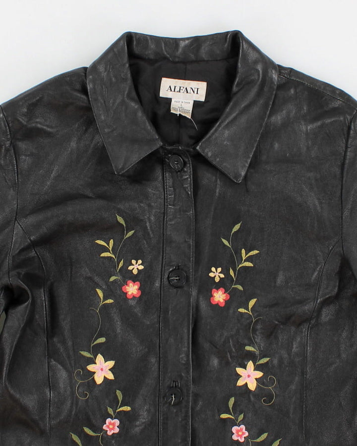 Vintage 90s Alfani Floral Embroidered Leather Jacket - L