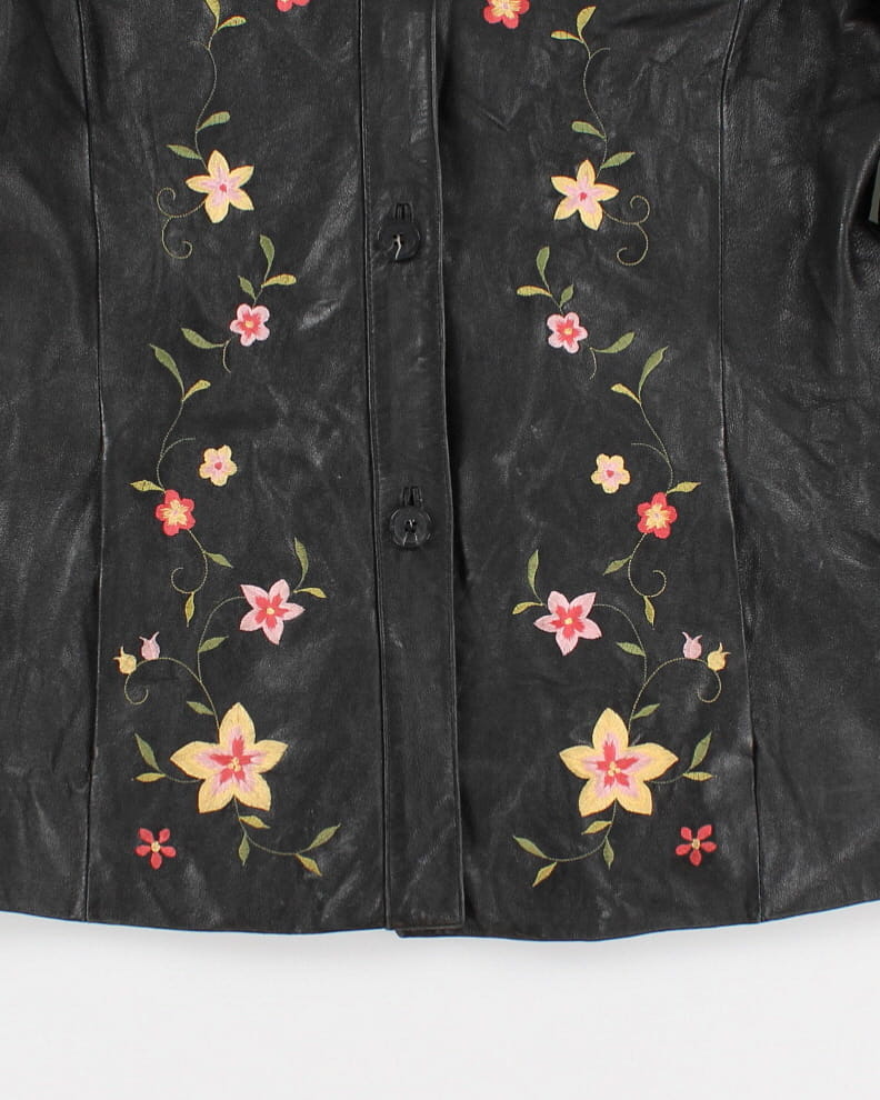 Vintage 90s Alfani Floral Embroidered Leather Jacket - L