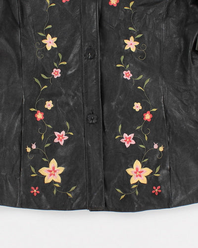 Vintage 90s Alfani Floral Embroidered Leather Jacket - L