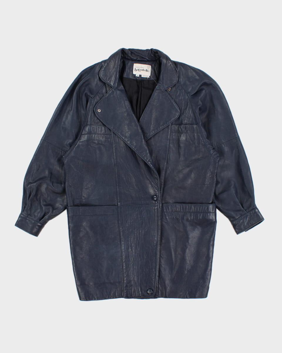 Vintage 80s Bagatelle Blue Leather Coat - M