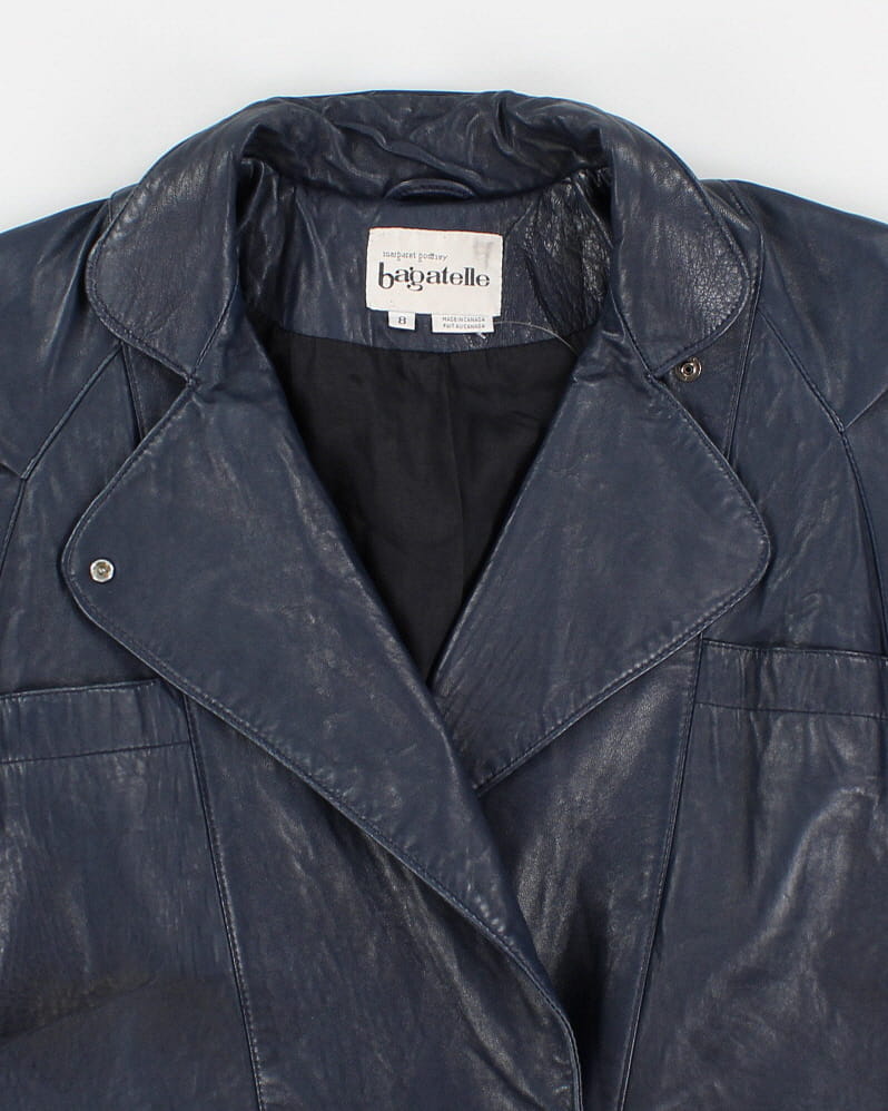 Vintage 80s Bagatelle Blue Leather Coat - M