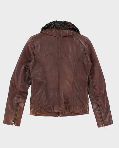 Guess Brown Leather Faux Fur Jacket - XS