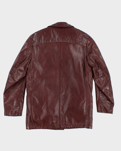 70's Burgundy Leather Button Up Coat - M