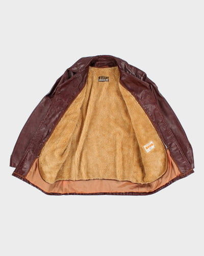 70's Burgundy Leather Button Up Coat - M