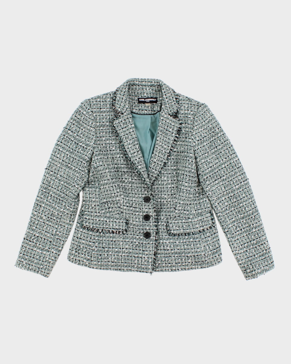 Women's Karl Lagerfeld  Buckled Tweed Bouclé Blazer Jacket - M