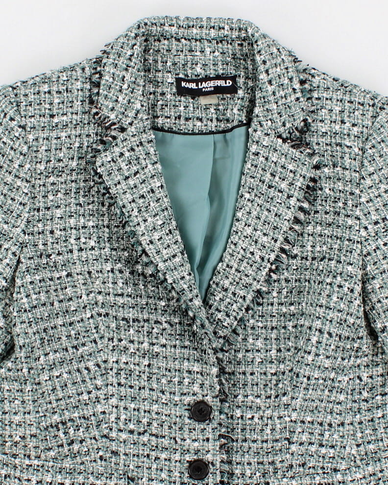 Women's Karl Lagerfeld  Buckled Tweed Bouclé Blazer Jacket - M