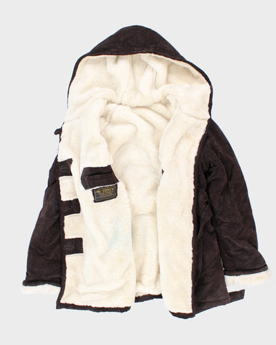 Vintage Mr Tony's Hooded Fleece Lined Brown Suede Coat - L