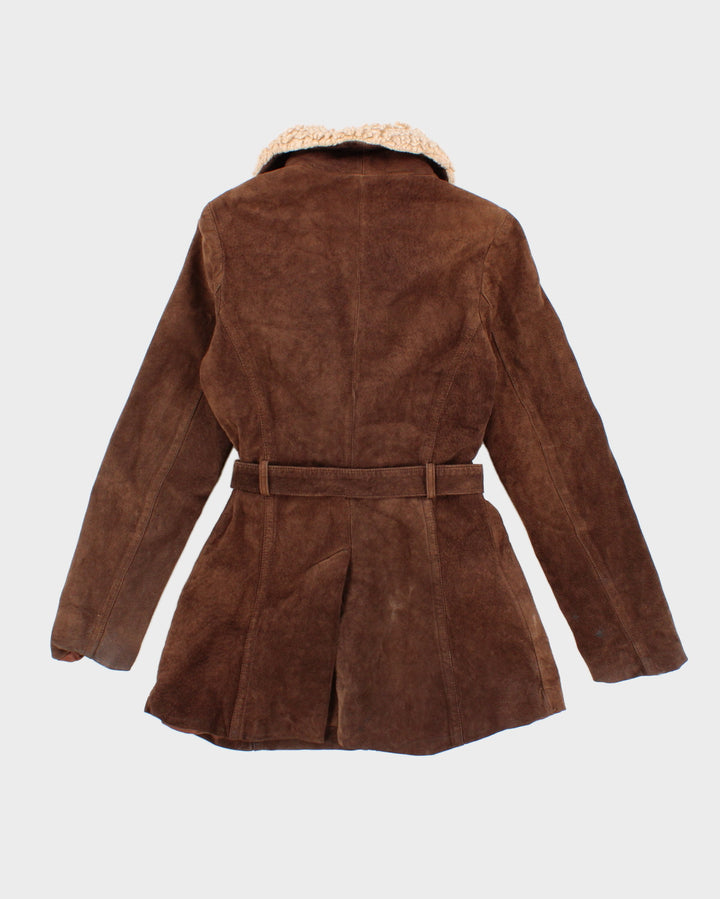 John Carlisle Sherpa Collared Belted Suede Coat - S