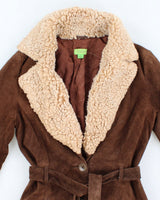 John Carlisle Sherpa Collared Belted Suede Coat - S