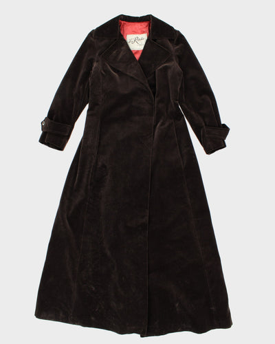 Womens 1970s Vintage Brown Velvet Long Coat - S