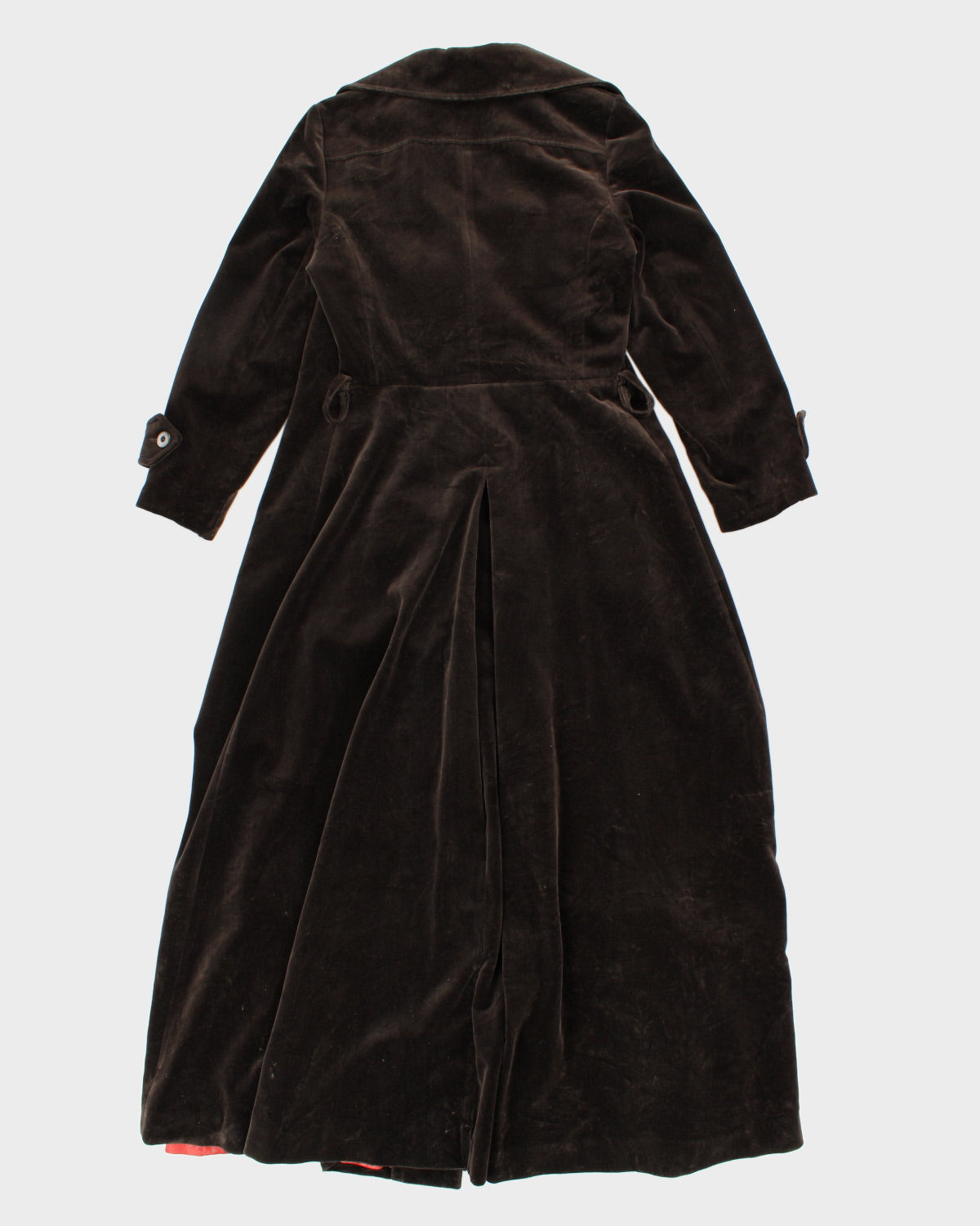 Womens 1970s Vintage Brown Velvet Long Coat - S