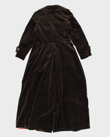 Womens 1970s Vintage Brown Velvet Long Coat - S