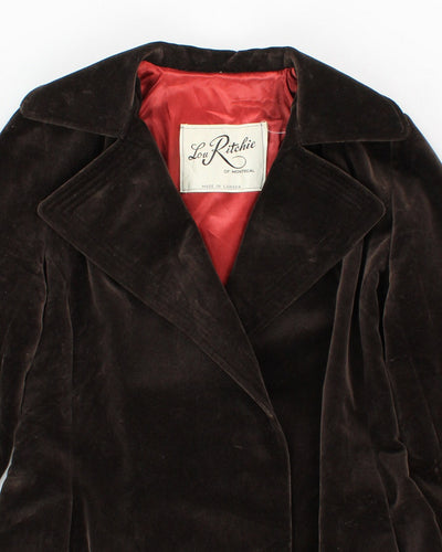 Womens 1970s Vintage Brown Velvet Long Coat - S