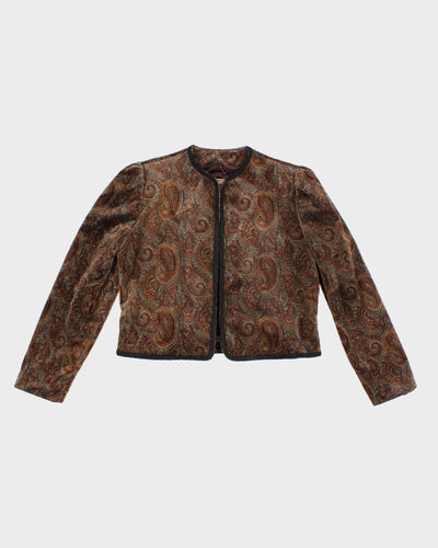 Womens 1970s Brown Paisley Velvet Blazer Jacket - M