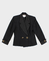 Womens Early 1990s Black Blazer with Gold Details - S