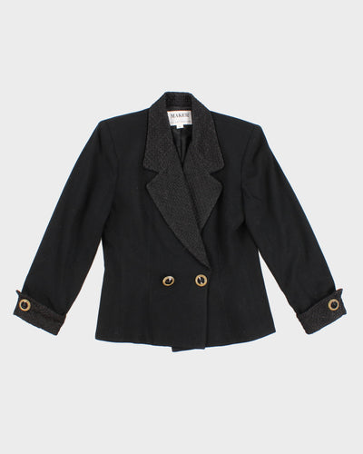 Womens Early 1990s Black Blazer with Gold Details - S