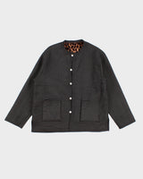Womens Black Textured Leopard Print Reversible Jacket - M