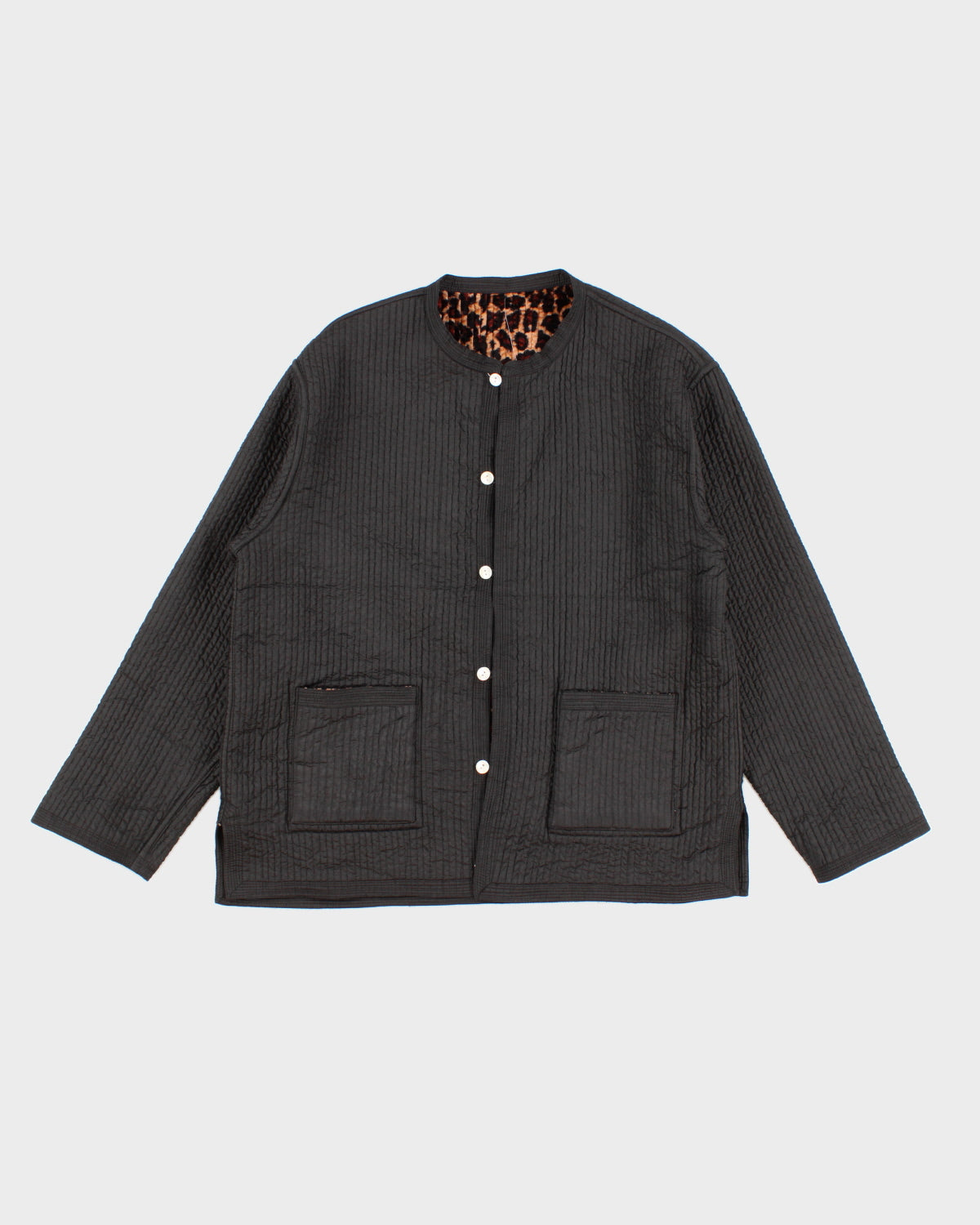 Womens Black Textured Leopard Print Reversible Jacket - M
