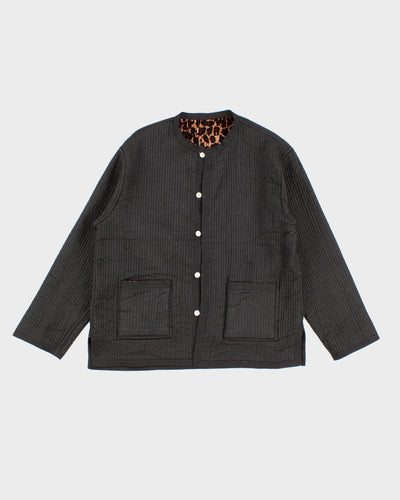 Womens Black Textured Leopard Print Reversible Jacket - M