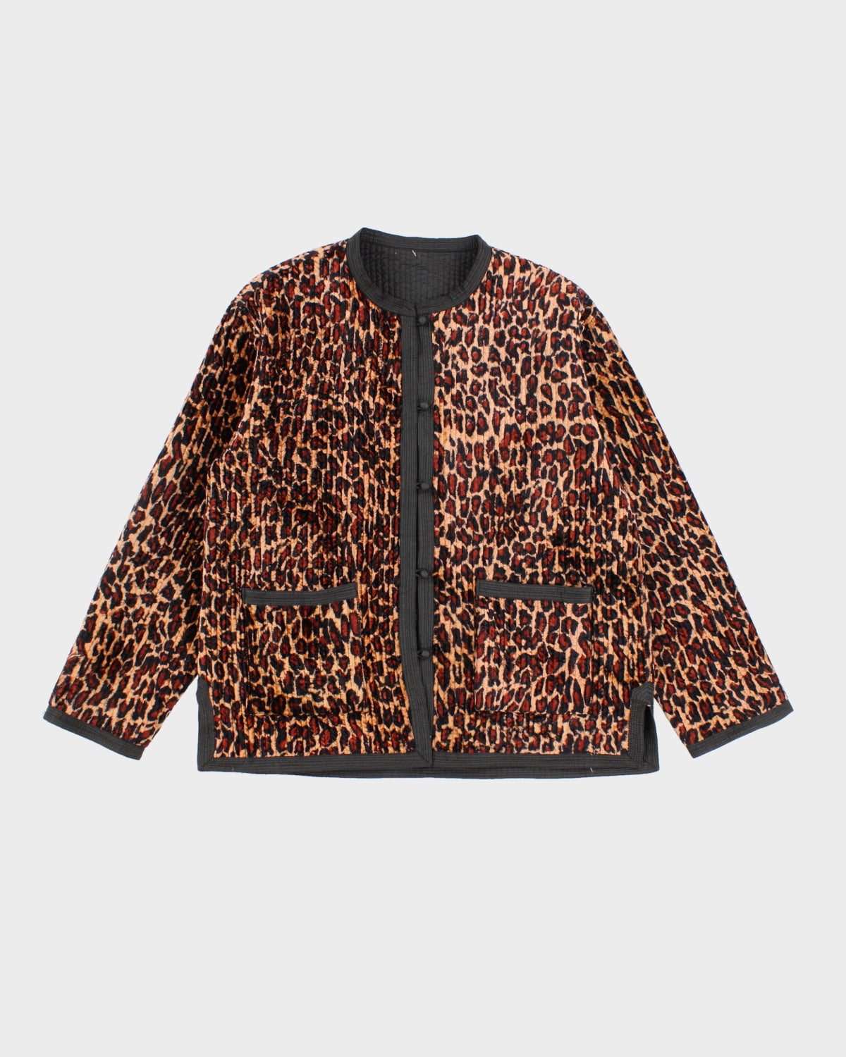 Womens Black Textured Leopard Print Reversible Jacket - M