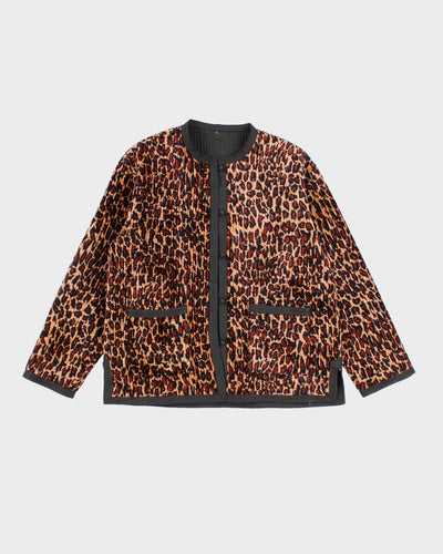Womens Black Textured Leopard Print Reversible Jacket - M