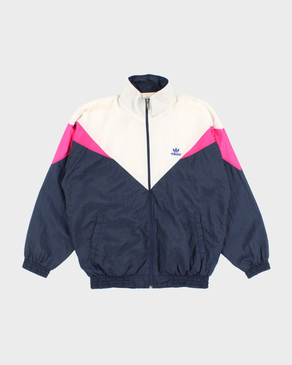 Womens 1980s Blue and White Adidas Windbreaker Jacket - XL