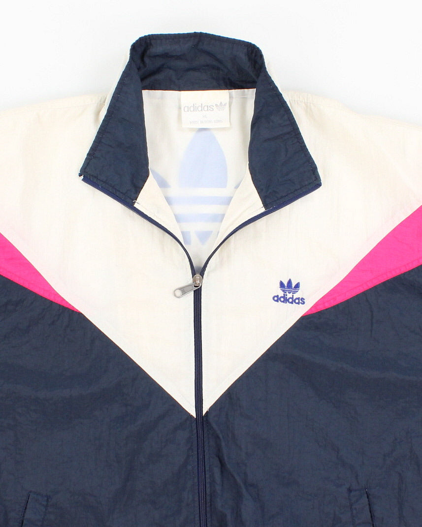 Womens 1980s Blue and White Adidas Windbreaker Jacket - XL