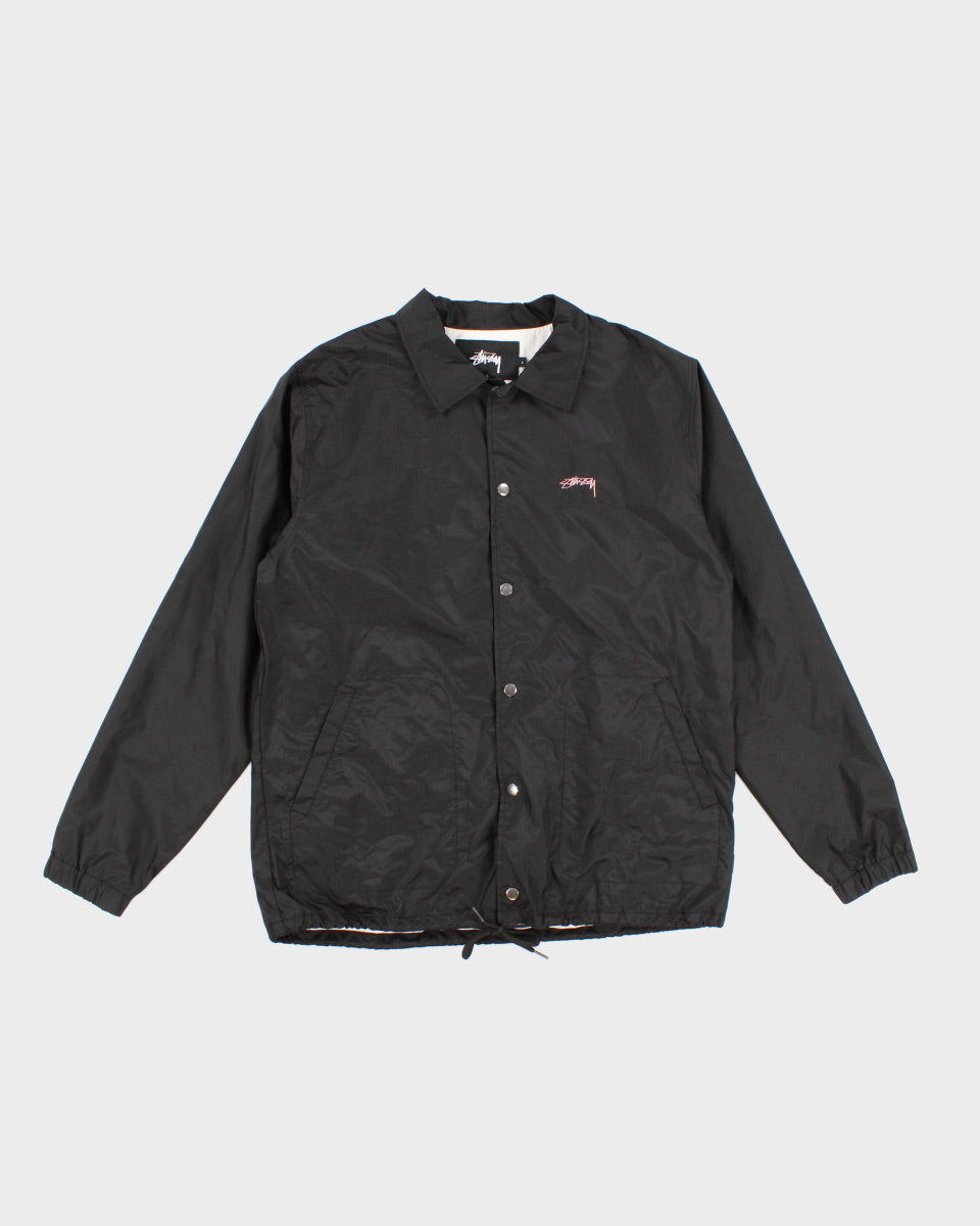 Womens Black Stussy Button Up Windbreaker - L