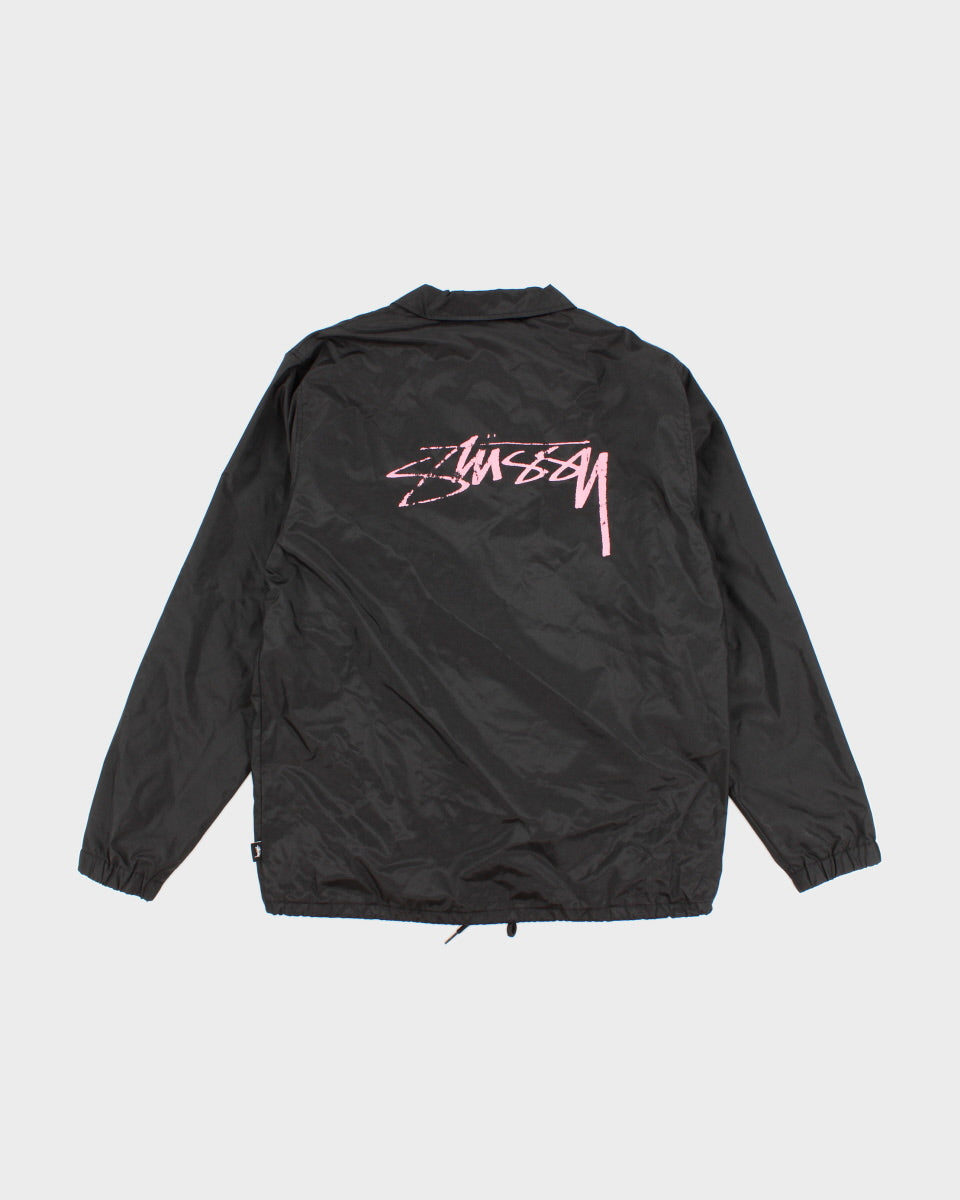 Womens Black Stussy Button Up Windbreaker - L