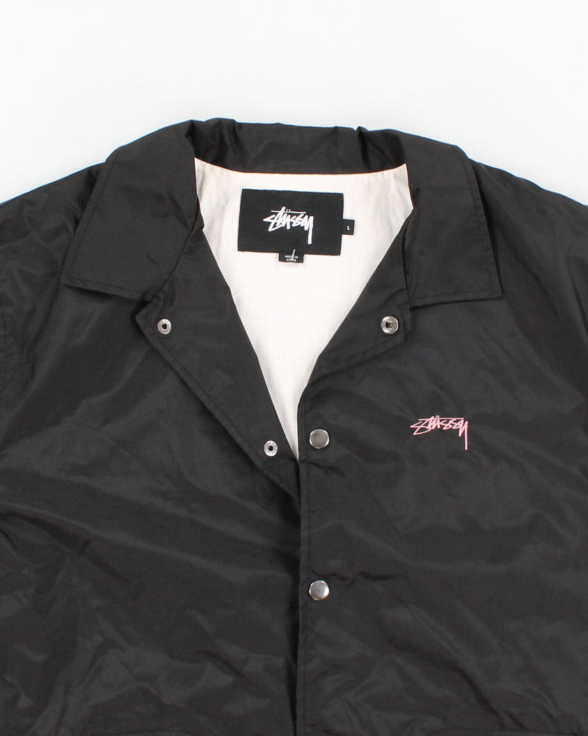 Black Stussy Button Up Windbreaker - L