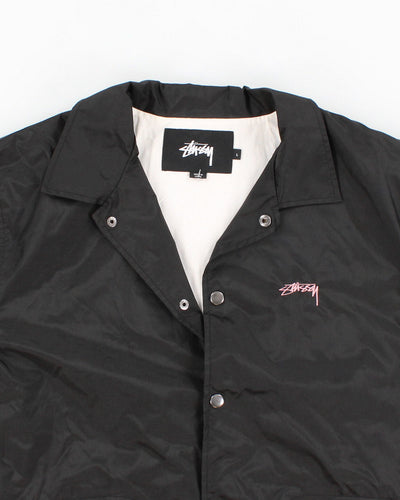 Womens Black Stussy Button Up Windbreaker - L