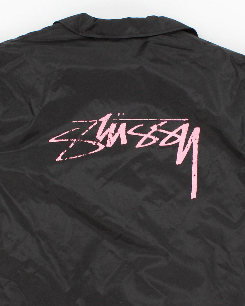 Womens Black Stussy Button Up Windbreaker - L