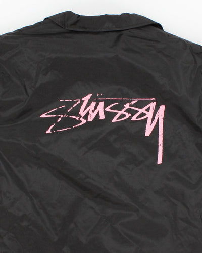 Womens Black Stussy Button Up Windbreaker - L